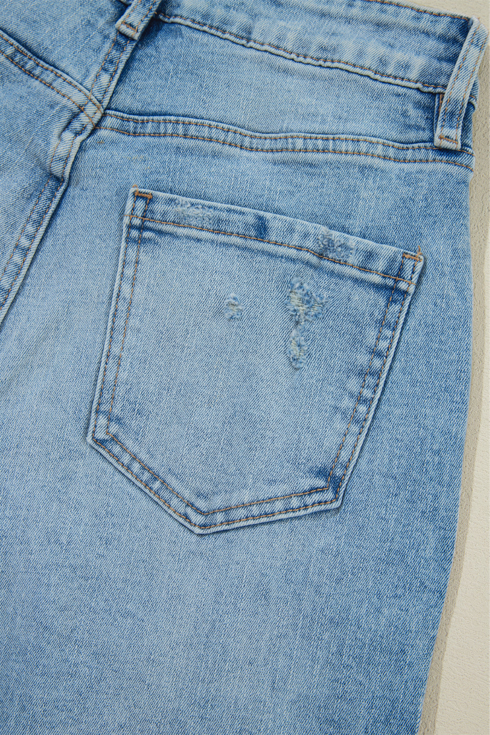 Light Blue Distressed Ripped Raw Hem Straight Jeans Jeans JT's Designer Fashion