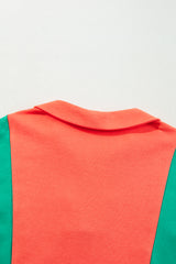 Grapefruit Orange Color Block Patchwork Collared V Neck Loose Top Long Sleeve Tops JT's Designer Fashion