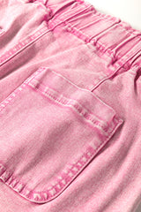 Strawberry Pink Elastic High Waisted Denim Shorts Denim Shorts JT's Designer Fashion