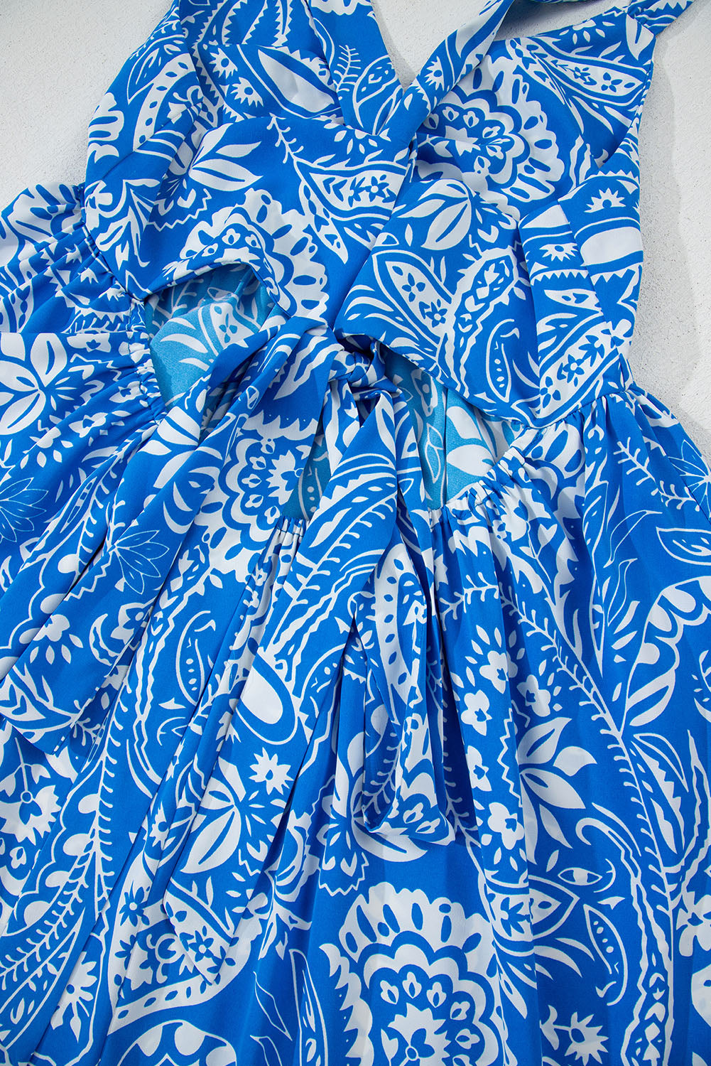 Blue Paisley V Neck Crisscross Backless Long Dress Maxi Dresses JT's Designer Fashion
