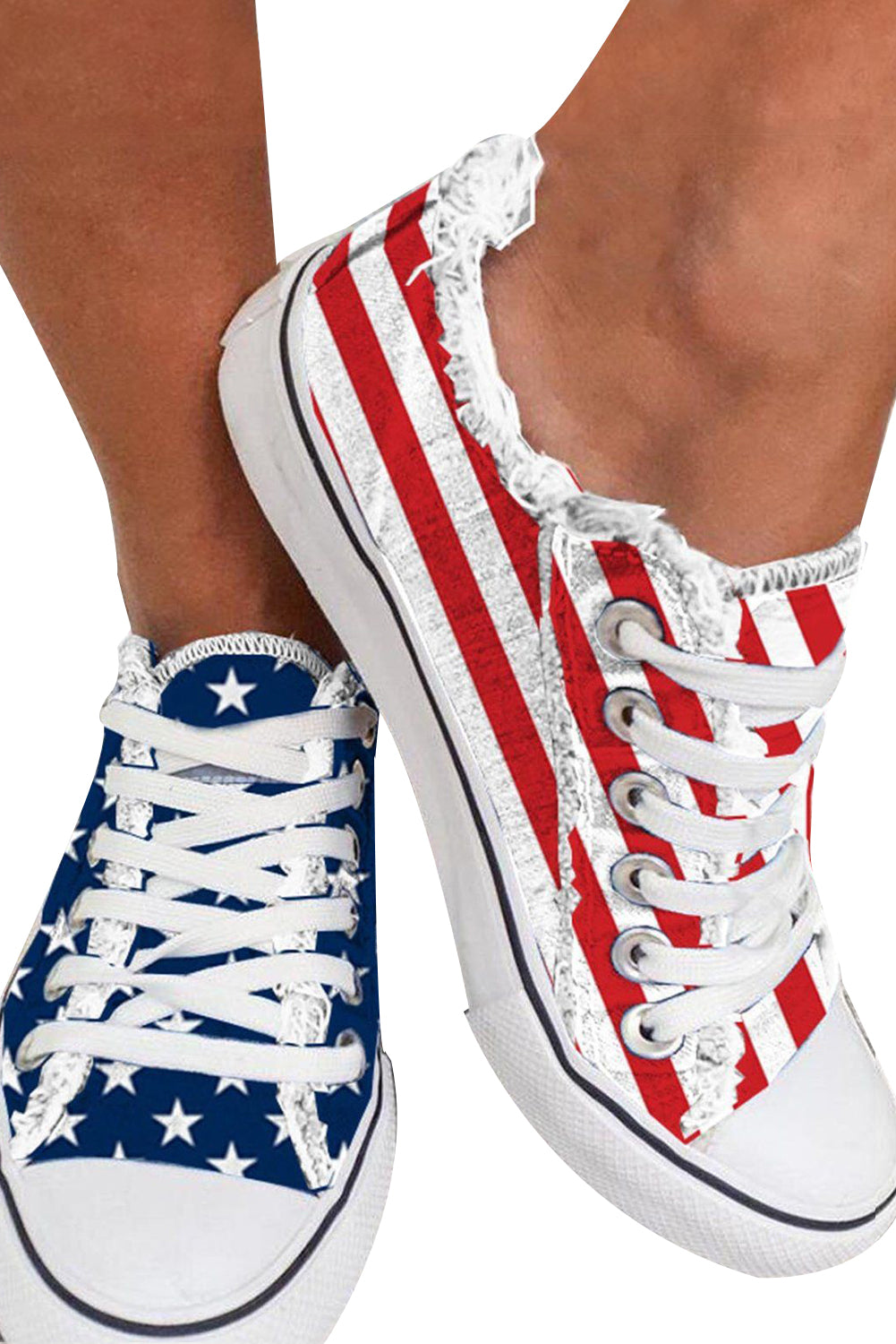 Blue American Flag Lace-up Canvas Flat Shoes Women's Shoes JT's Designer Fashion