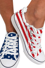 Blue American Flag Lace-up Canvas Flat Shoes Women's Shoes JT's Designer Fashion