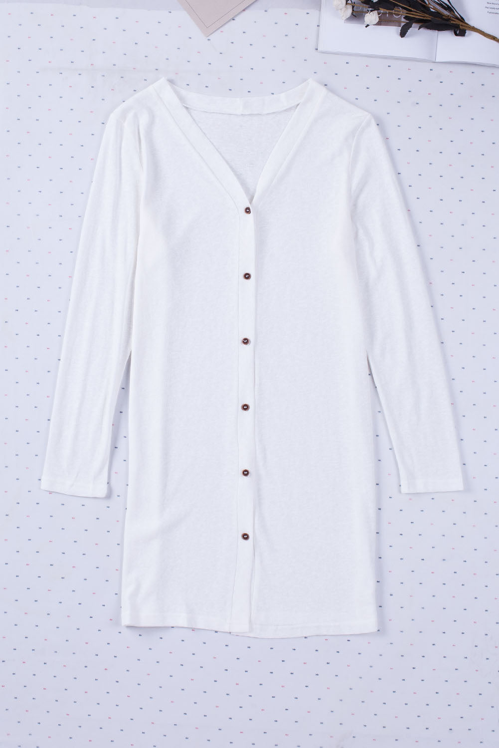 White Solid Color Open-Front Buttons Cardigan Sweaters & Cardigans JT's Designer Fashion