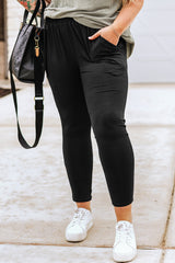 Black Plus Size Frill High Waist Pocketed Soft Pants Plus Size Bottoms JT's Designer Fashion