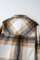 Multicolour Plaid Print Flap Pocket Button Up Shacket Plaid Shackets JT's Designer Fashion