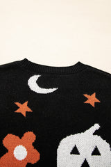 Black Halloween Mythical Night Pattern Drop Shoulder Sweater Sweaters JT's Designer Fashion