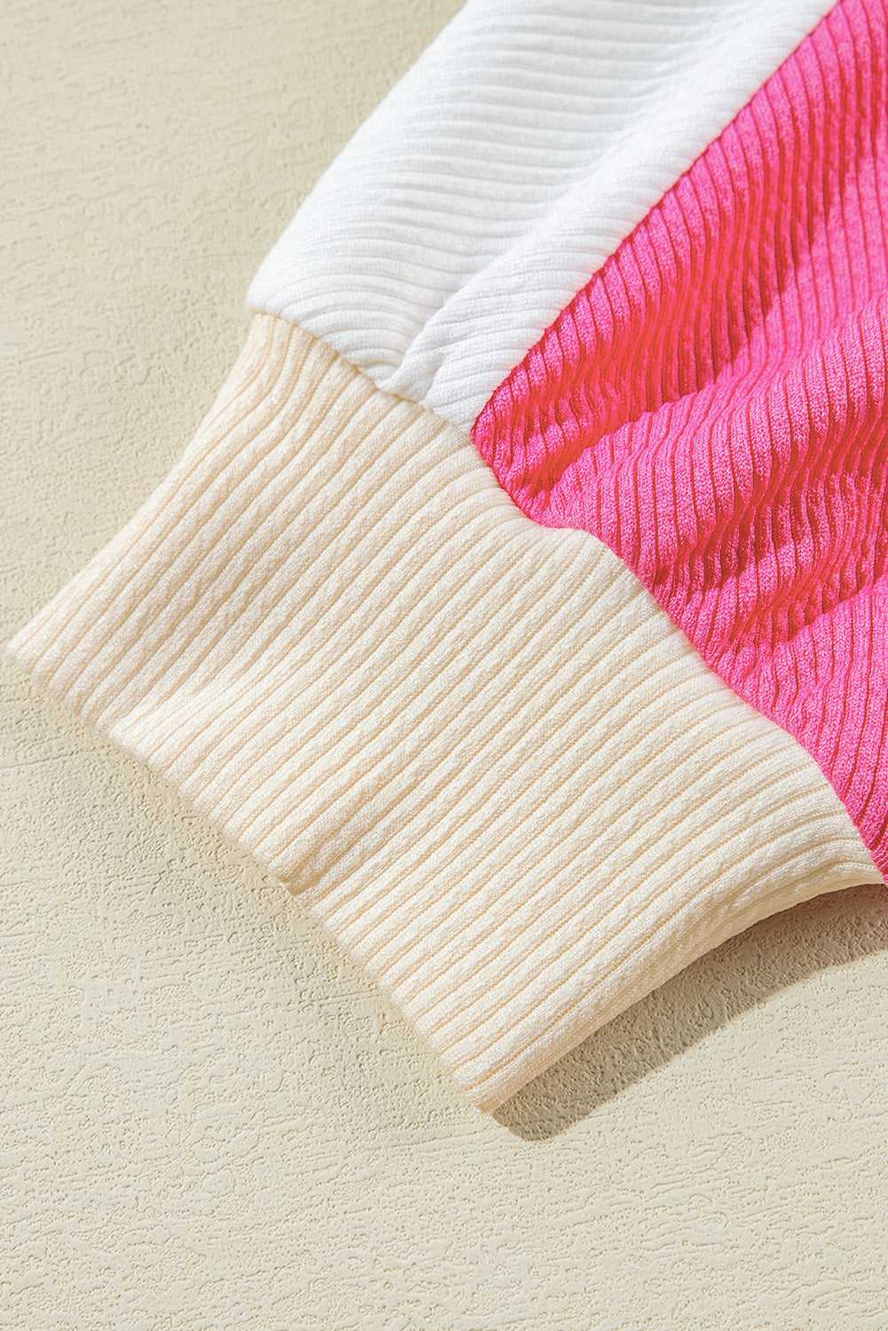 Rose Red Colorblock Ribbed Collared Oversized Sweatshirt Sweatshirts & Hoodies JT's Designer Fashion