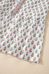 Pink Floral Print Bubble Sleeve Neck Tie Ruffled Dress Floral Dresses JT's Designer Fashion