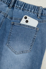 Stone Blue Star Patchwork Cropped Wide Leg High Waist Jeans Jeans JT's Designer Fashion