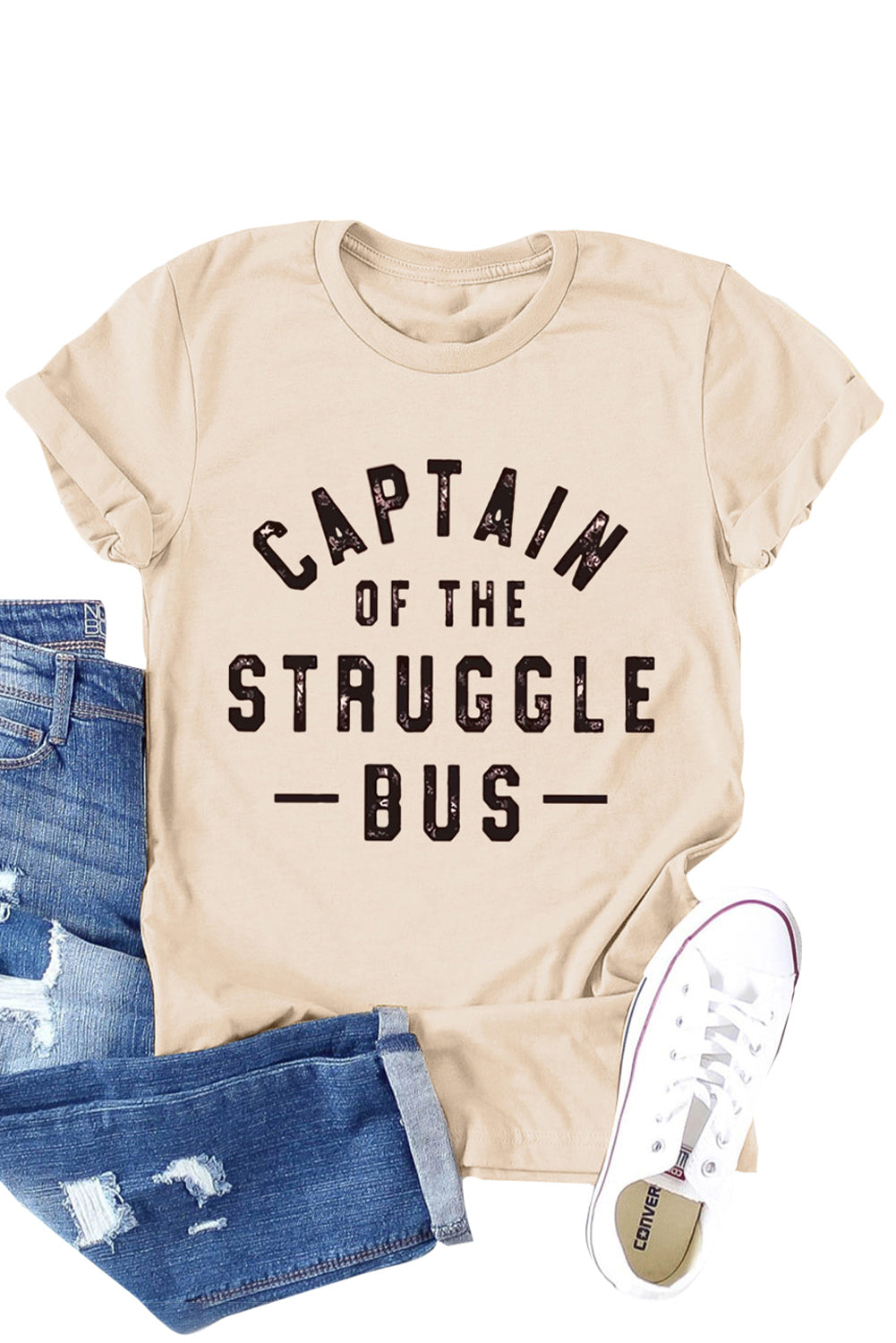 Khaki Captain of The Struggle Bus Graphic T-shirt Graphic Tees JT's Designer Fashion