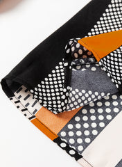 Orange Geo Print Colorblock Notched V Neck Blouse Blouses & Shirts JT's Designer Fashion