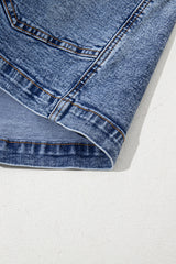 Dusk Blue Sleeveless U Neck Patched Pocket Denim Romper Jumpsuits & Rompers JT's Designer Fashion