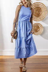 Myosotis Ribbed Vest Patchwork Tiered Midi Dress with Pockets Midi Dresses JT's Designer Fashion