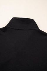 Black Textured Half Zip Kangaroo Pocket Top Drawstring Shorts Set Short Sets JT's Designer Fashion