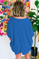 Sky Blue Waffle Knit Oversize Tee and Shorts Set Short Sets JT's Designer Fashion