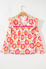 Rose Floral Printed Ruffled Long Sleeve Blouse Blouses & Shirts JT's Designer Fashion