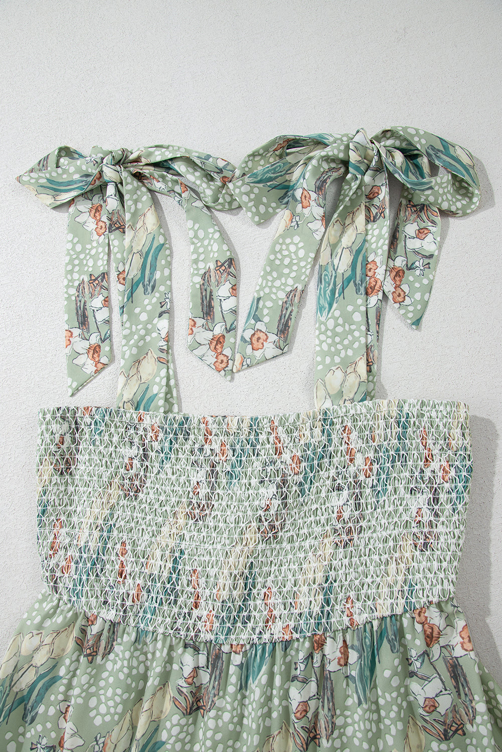 Gray Floral Knotted Strap Smocked Tiered Ruffle Mini Dress Floral Dresses JT's Designer Fashion