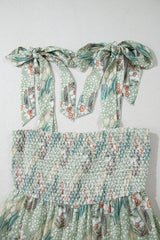 Gray Floral Knotted Strap Smocked Tiered Ruffle Mini Dress Floral Dresses JT's Designer Fashion