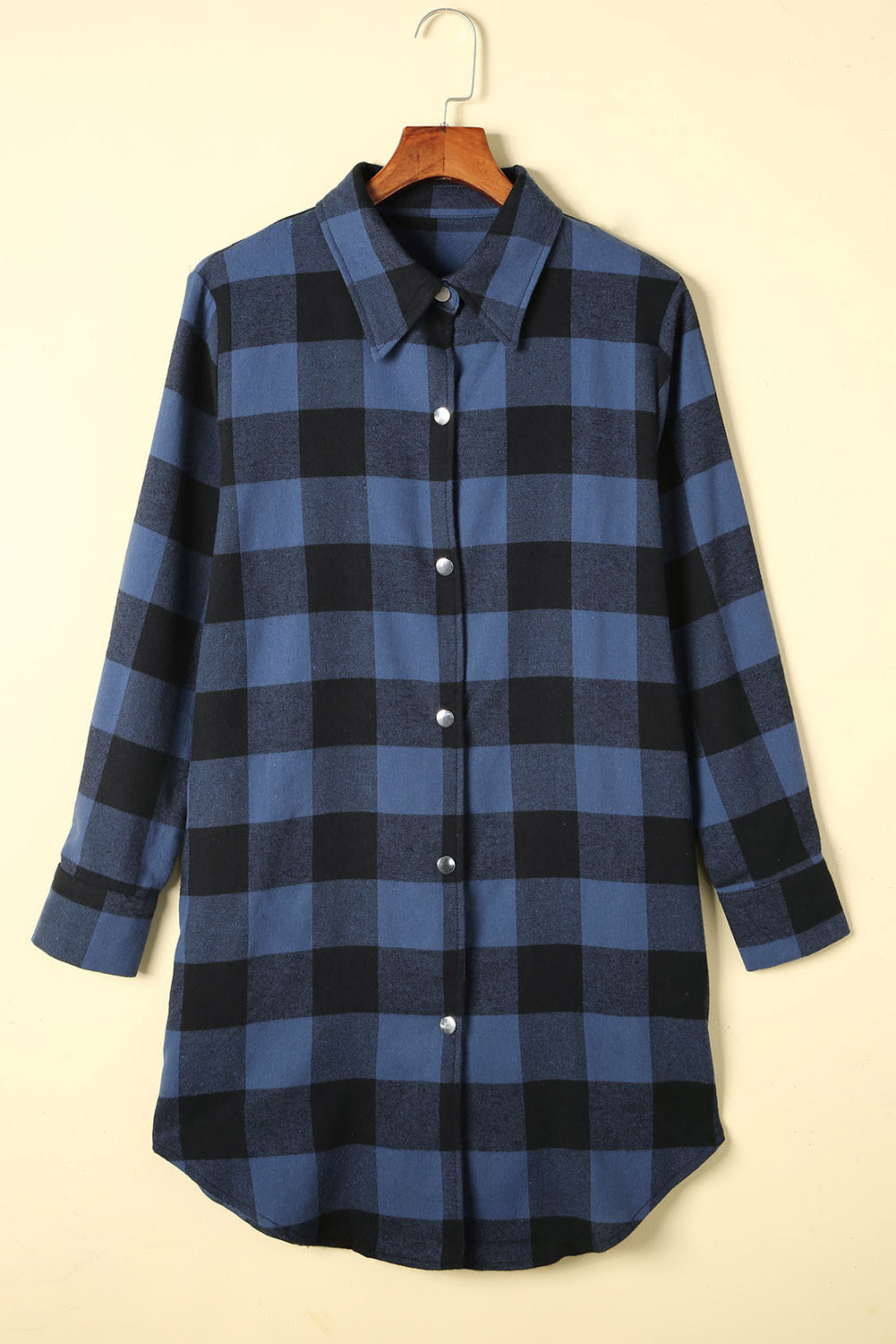 Blue Turn-down Collar Plaid Shirt Jacket Plaid Shackets JT's Designer Fashion