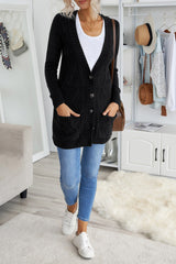 Black Front Pocket and Buttons Closure Cardigan Sweaters & Cardigans JT's Designer Fashion