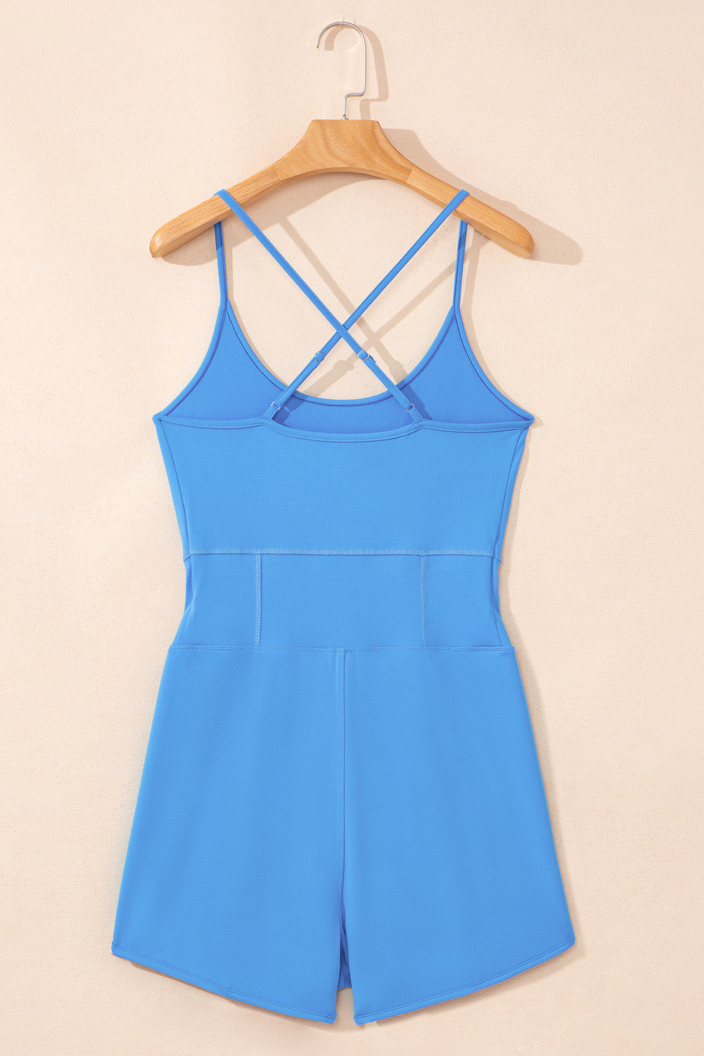 Blue Crossed Spaghetti Straps Drawstring Waist Sporty Romper Bottoms JT's Designer Fashion