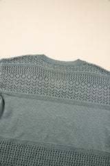 Mist Green Eyelet Pattern Detail V Neck Drop Shoulder Sweater Sweaters JT's Designer Fashion