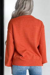 Orange Halloween Pumpkin Face Pattern Drop Shoulder Sweater Sweaters JT's Designer Fashion