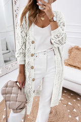 White Hollow-out Openwork Knit Cardigan Cardigans JT's Designer Fashion