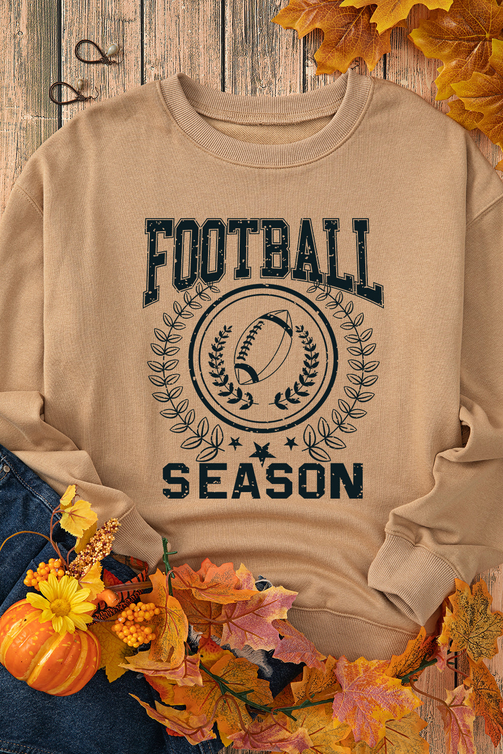 Khaki Rugby FOOTBALL SEASON Graphic Game Day Sweatshirt Graphic Sweatshirts JT's Designer Fashion