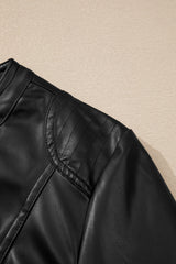 Black Solid Faux Leather Zipper Slim Fit Bomber Jacket Jackets JT's Designer Fashion