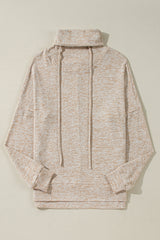 Apricot Drawstring Cowl High Neck Long Sleeve Split Top Long Sleeve Tops JT's Designer Fashion
