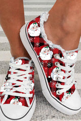 Red Buffalo Plaid Santa Claus Print Flat Canvas Shoes Red 100%PVC Plastic Women's Shoes JT's Designer Fashion