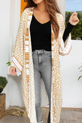 Yellow Bohemian Geometric Printed Loose Sleeve Long Kimono Kimonos JT's Designer Fashion