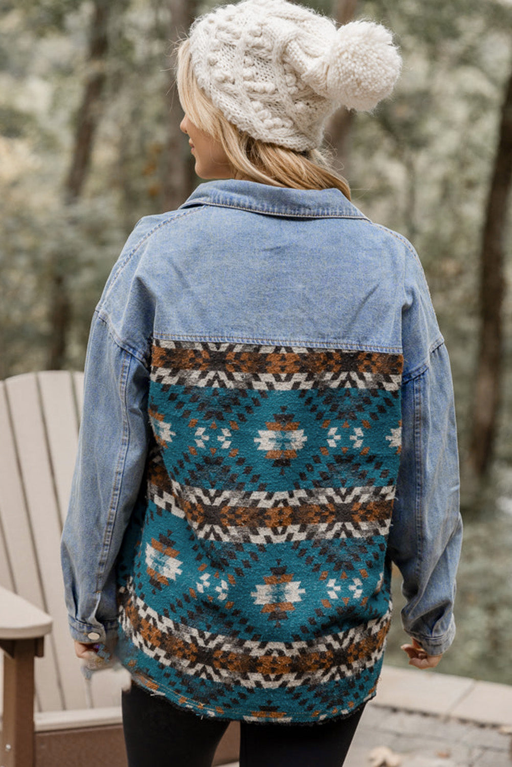 Blue Aztec Printed Denim Jacket Denim Jackets JT's Designer Fashion