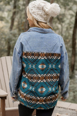 Blue Aztec Printed Denim Jacket Denim Jackets JT's Designer Fashion