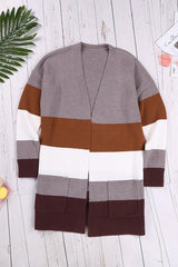 Open Front Colorblock Cardigan with Pockets Sweaters & Cardigans JT's Designer Fashion