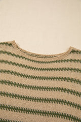 Khaki Stripe Drop Shoulder Casual Sweater Sweaters JT's Designer Fashion
