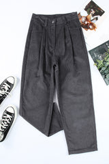 Gray Corduroy High Waist Straight Leg Pants Pants & Culotte JT's Designer Fashion