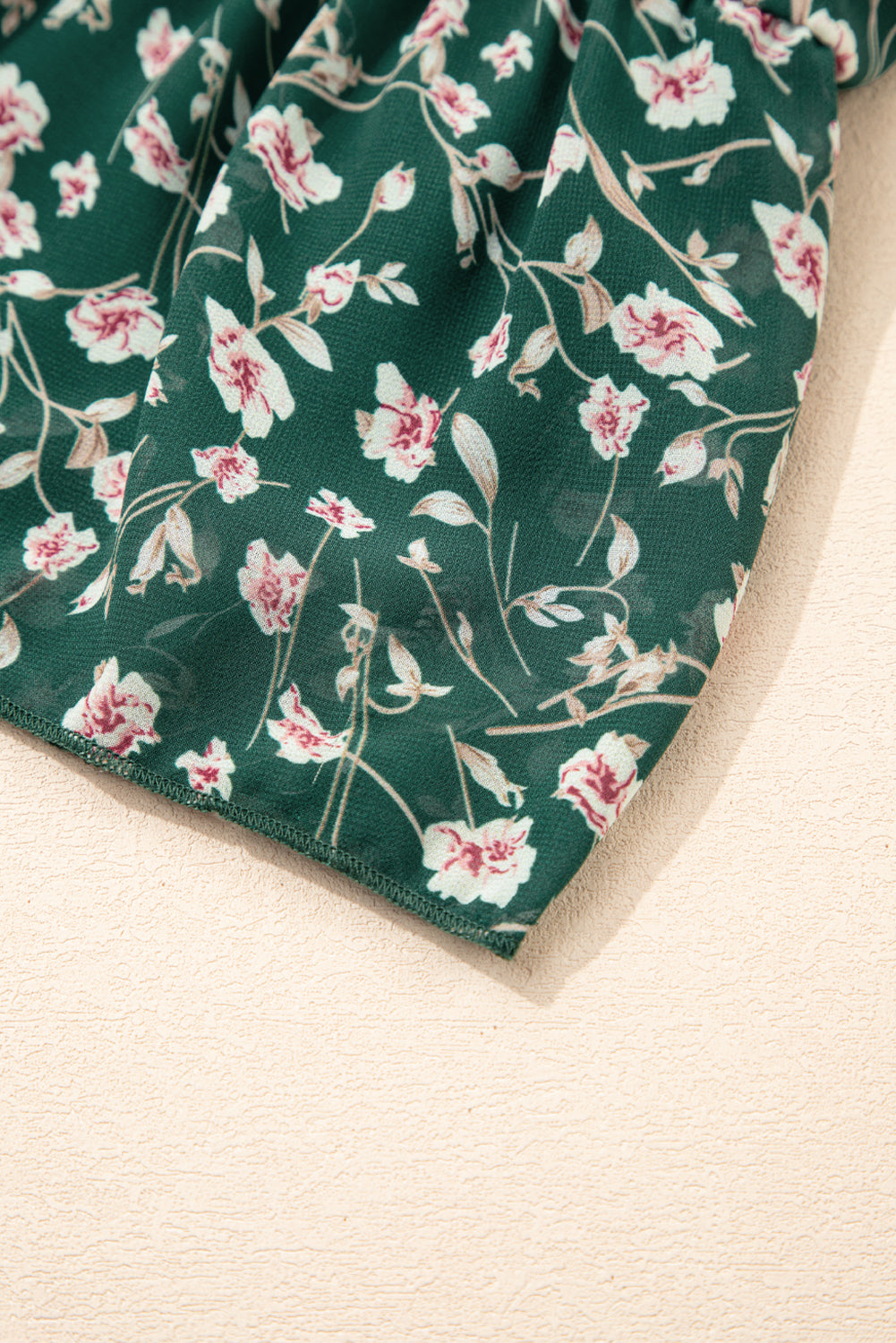 Green Smocked Square Neck Puff Short Sleeve Floral Dress Floral Dresses JT's Designer Fashion