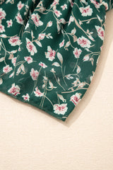 Green Smocked Square Neck Puff Short Sleeve Floral Dress Floral Dresses JT's Designer Fashion