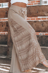 Smoke Gray Boho Lace Patchwork Wide Leg High Waist Pants Pants & Culotte JT's Designer Fashion