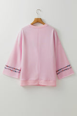 Light Pink Floral Peace Sign Graphic Drop Shoulder Wide Sleeve Casual Top Long Sleeve Tops JT's Designer Fashion
