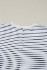 White Stripe Ruffled Short Sleeve Crew Neck T Shirt Shift Mini Dress T Shirt Dresses JT's Designer Fashion