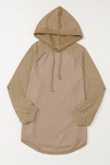 Khaki Waffled Expose Seam Drawstring Hoodie Sweatshirts & Hoodies JT's Designer Fashion