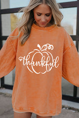 Orange Pumpkin thankful Graphic Corded Thanksgiving Sweatshirt Graphic Sweatshirts JT's Designer Fashion