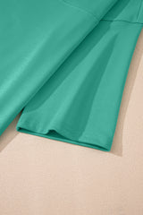 Sea Green Solid Loose V Neck Half Sleeve Tee and Shorts Short Sets JT's Designer Fashion
