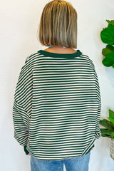Green Stripe Loose Drop Shoulder Long Sleeve Top Long Sleeve Tops JT's Designer Fashion