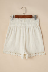 Apricot Textured Frilled Knotted High Waist Lace Hem Shorts Casual Shorts JT's Designer Fashion