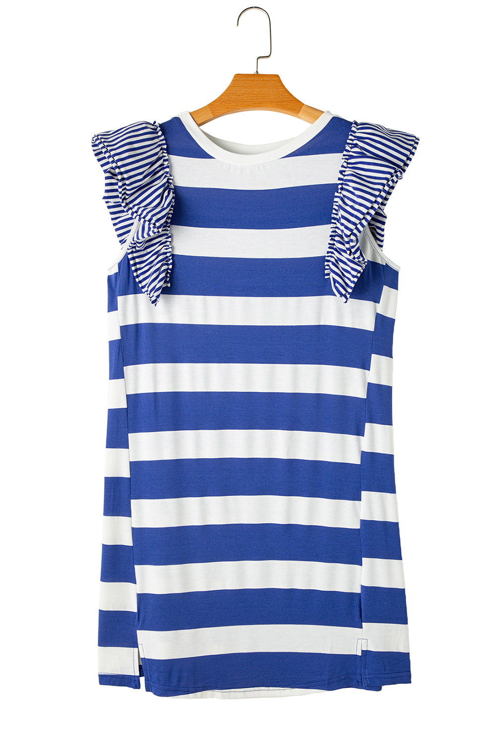 Sky Blue Stripe Contrast Ruffled Sleeve T-shirt Dress T Shirt Dresses JT's Designer Fashion
