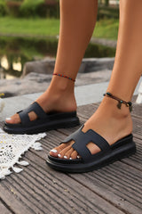 Black Cutout Design Open Toe Platform Slippers Slippers JT's Designer Fashion